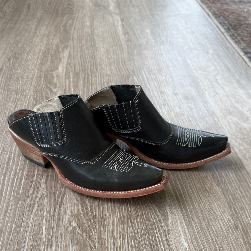 Freebird Black Leather Western Mules